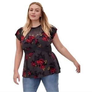 Torrid Black Peplum Blouse with Cap Sleeves
